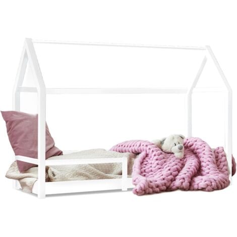 IDMARKET Lit cabane enfant 90 x 190 cm NESSI blanc avec sommier et barrières