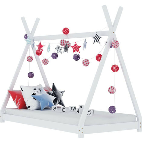 Lit cabane enfant Blanc Bois de pin massif 80x160
