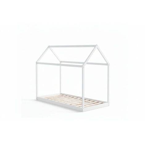 Lit cabane enfant bois blanc avec sommier 97x196x157 cm ROBINSON