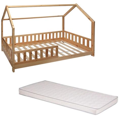 KONTARBOOR Lit cabane enfant en Bois Blanc avec sommier, 90 x 190 cm sans MATELAS.