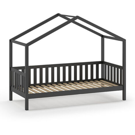 Lit Cabane Enfant "Dallas" 90x200cm Anthracite
