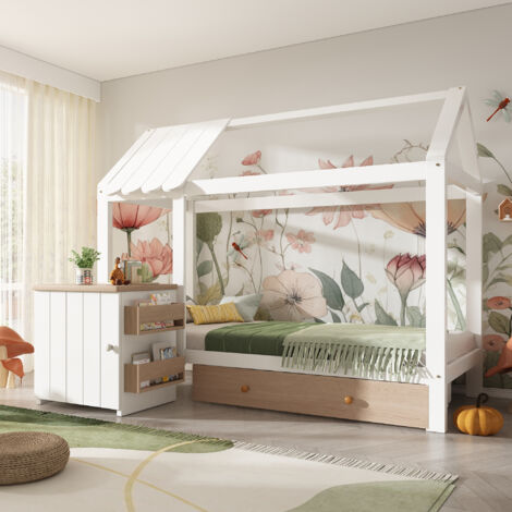 Canapé-lit En Pin 90x200 Avec Rangement - Tiroirs Et Compartiments, Idéal Enfant/ado, Couleur Gris