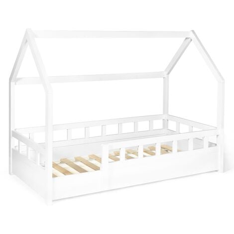 Lit cabane enfant IDMARKET NEREE - 80 x 160 CM - Blanc - Avec sommier et barrières