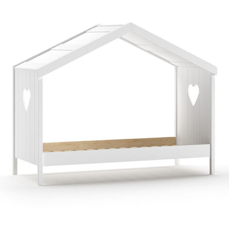 Lit Cabane Enfant Ouvert "Amori" 90x200cm Blanc