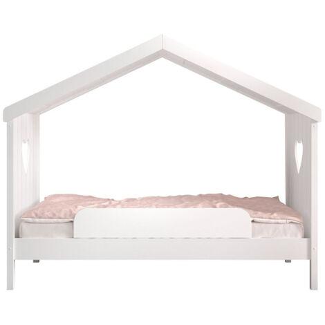 Lit Cabane Enfant Ouvert & Barrière "Amori" 90x200cm Blanc