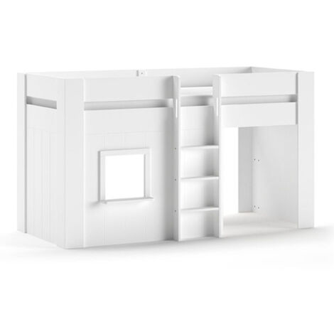 Lit Cabane Enfant "Reno" 90x200cm Blanc
