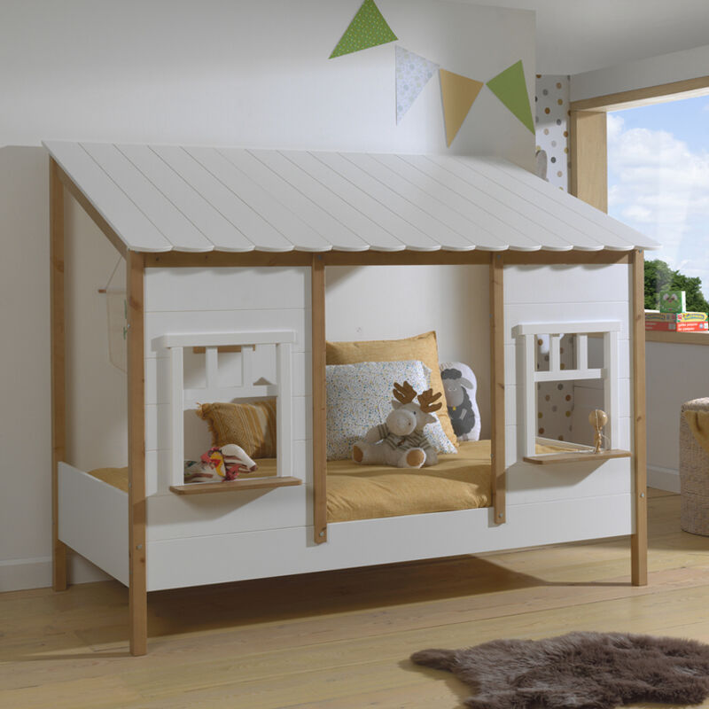 Lit Cabane avec Toiture Blanche 90 X 200 CM sans sommier