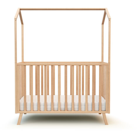 Lit cabane évolutif bébé 60x120 cm – Structure en hêtre massif – Sommier réglable 3 hauteurs – Conforme norme EN-176-1 – AT4