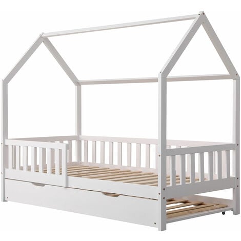 HAPPY GARDEN Lit cabane gigogne pour enfant 190x90cm blanc MARCEAU