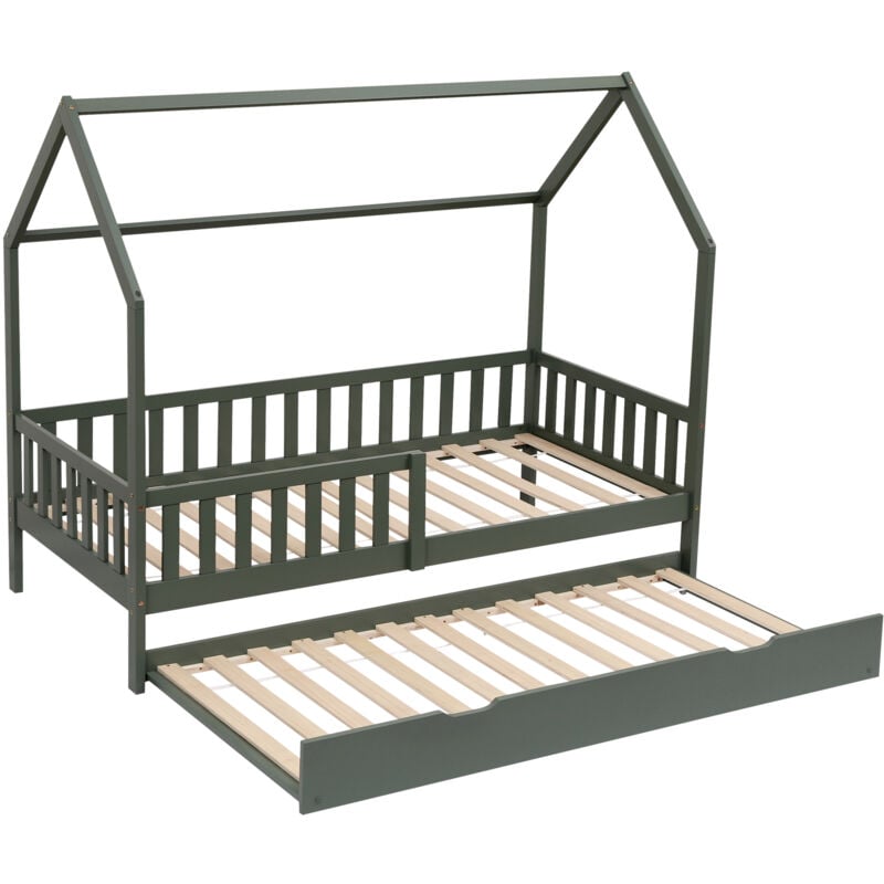 Happy Garden - Lit cabane gigogne pour enfant 190x90cm vert marceau