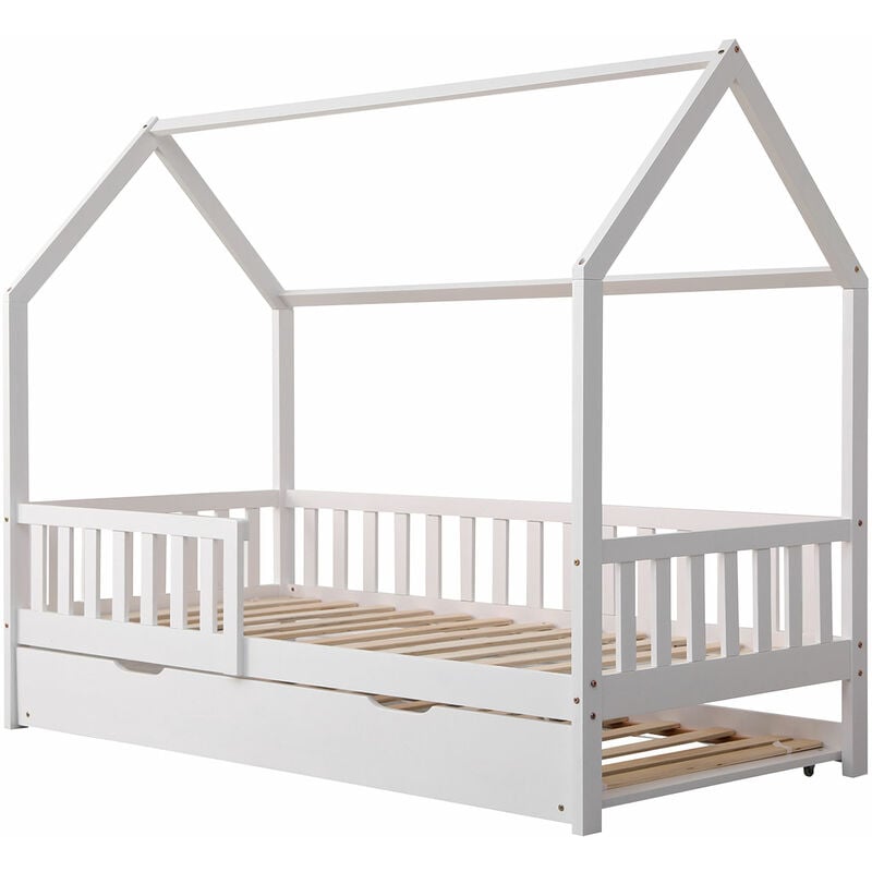 Happy Garden - Lit cabane gigogne pour enfant 190x90cm blanc marceau