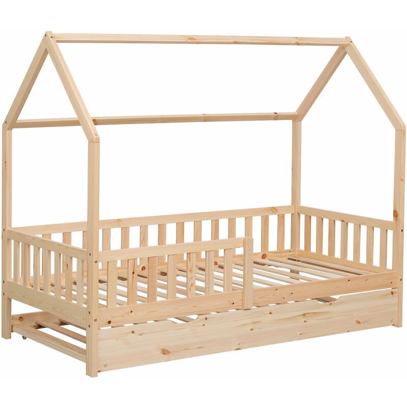 Happy Garden - Lit cabane gigogne pour enfant 190x90cm en bois marceau