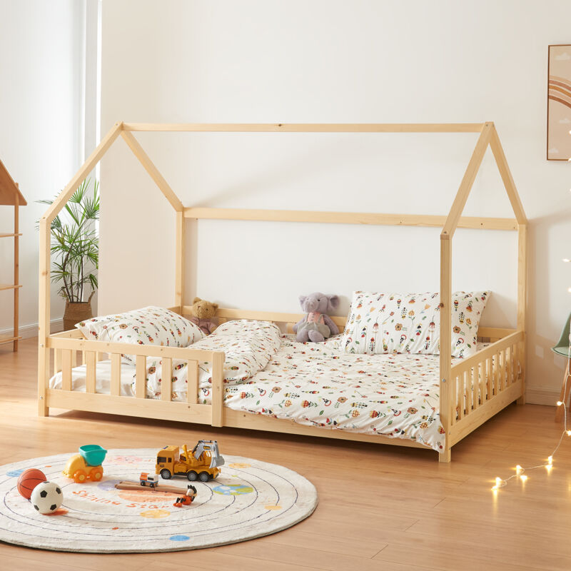[en.casa] - Lit cabane Hesel pour enfants bois de pin 140 x 200 cm naturel