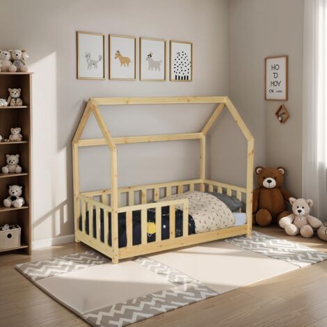 Lit cabane Kiwi 70x140 avec sommier et matelas /Naturel/ 146.5x77x131