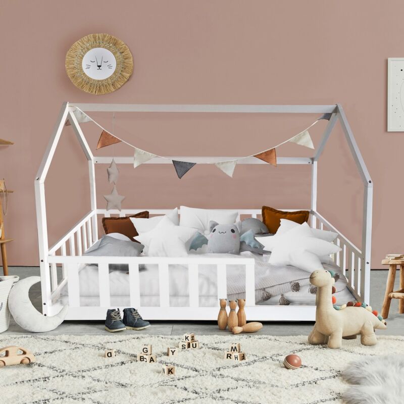 Le Quai Des Affaires - Lit cabane Kiwi 90x190 avec sommier et matelas /Blanc/ 197x97x141