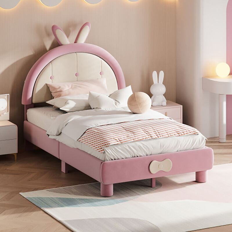 lit cabane lit enfant capitonné lit avec tête de lit ronde velour lit d'appoint lit simple 90 x 200 cm rose - rose