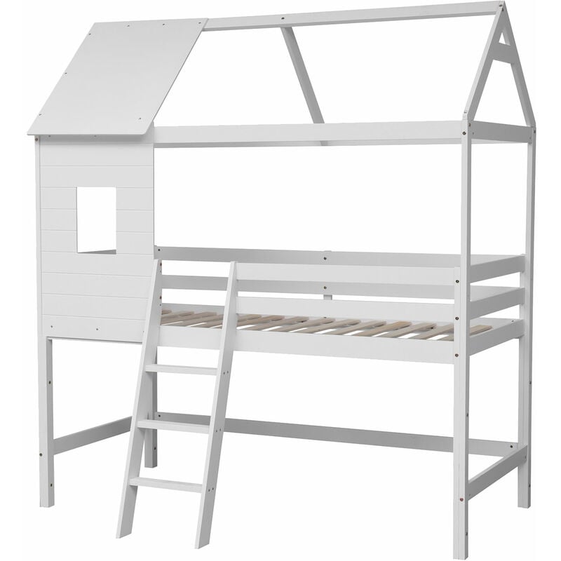 Happy Garden - Lit cabane mezzanine pour enfant 190x90cm blanc margot