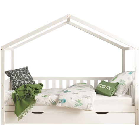 Lit cabane MH 90x200 sommier et tiroir inclus Vipack Dallas Blanc