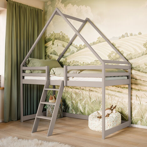 Lit cabane mi-hauteur 90x200 sommier inclus Coraline Cachemire