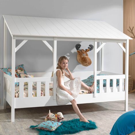 Lit cabane MILA 90x200 – Pin massif blanc sans sommier-