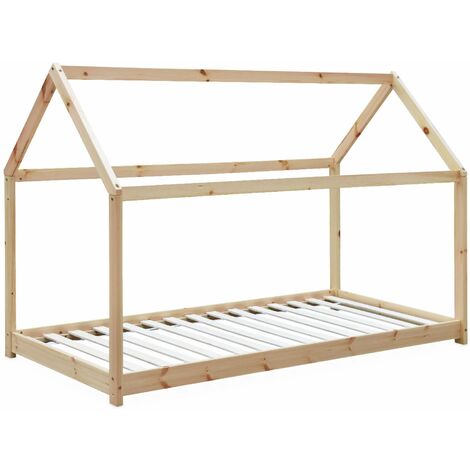 Lit cabane Montessori. bois massif en pin naturel - Tobias - sommier inclus. 90 x 190 cm