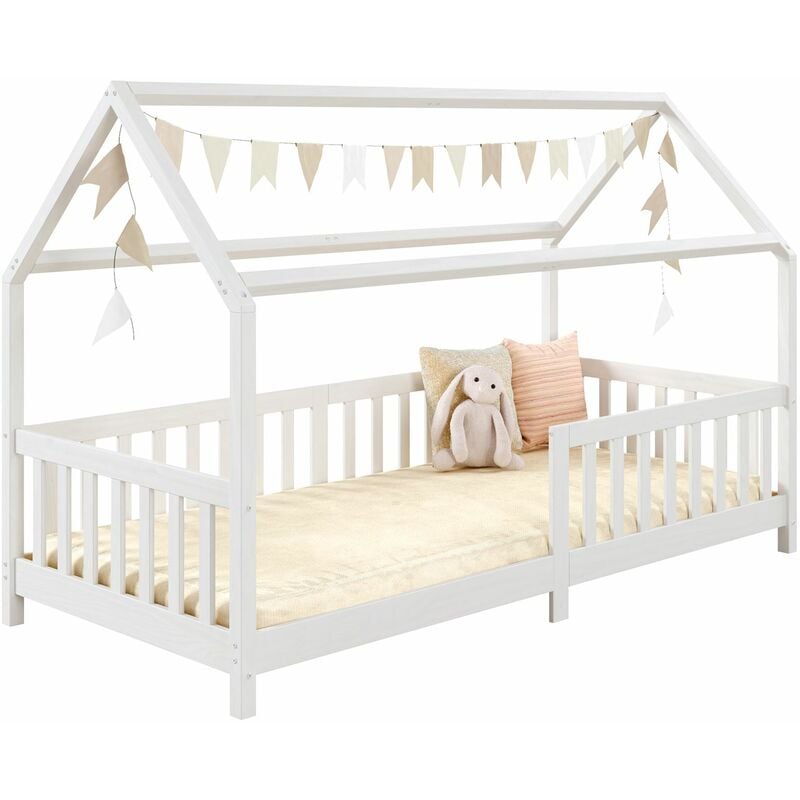 Idimex - Lit cabane nina 90 x 190 cm, en pin massif lasuré blanc