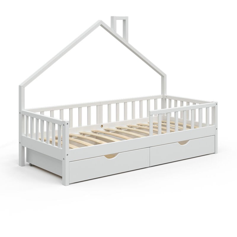 Vitalispa - Lit cabane Noemi, Blanc, 90x200 cm avec 2 tiroirs