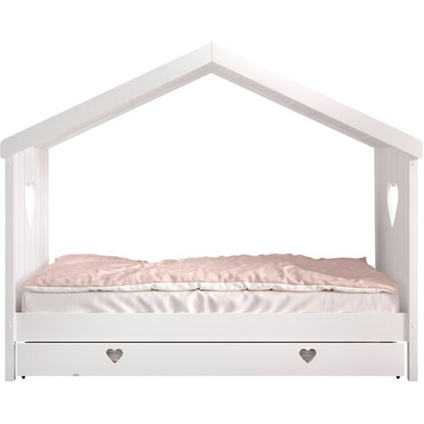 Lit cabane ouvert 90x200 sommier et tiroir inclus Vipack Amori Blanc