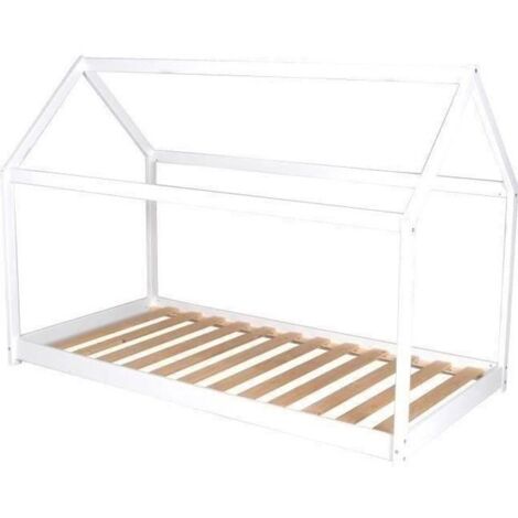 Lit cabane PANDA 90x190 – Structure en épicéa massif – Finition laquée blanche – Sommier inclus 12 lattes – Dimensions 195x135x97 cm – Weber Industries