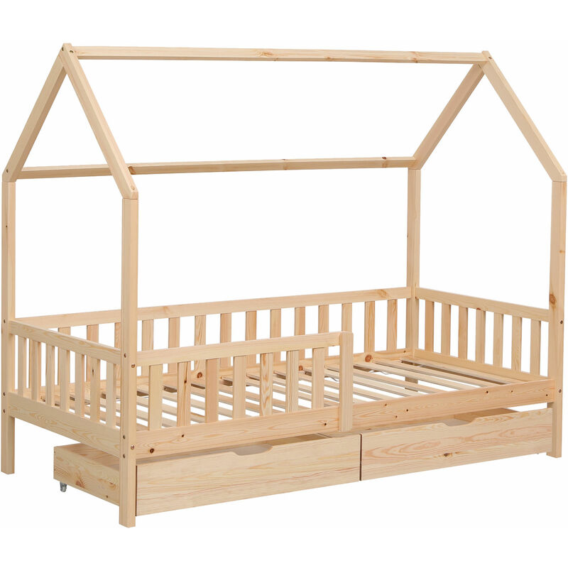 Happy Garden - Lit cabane pour enfant 190x90cm en bois avec tiroirs marceau