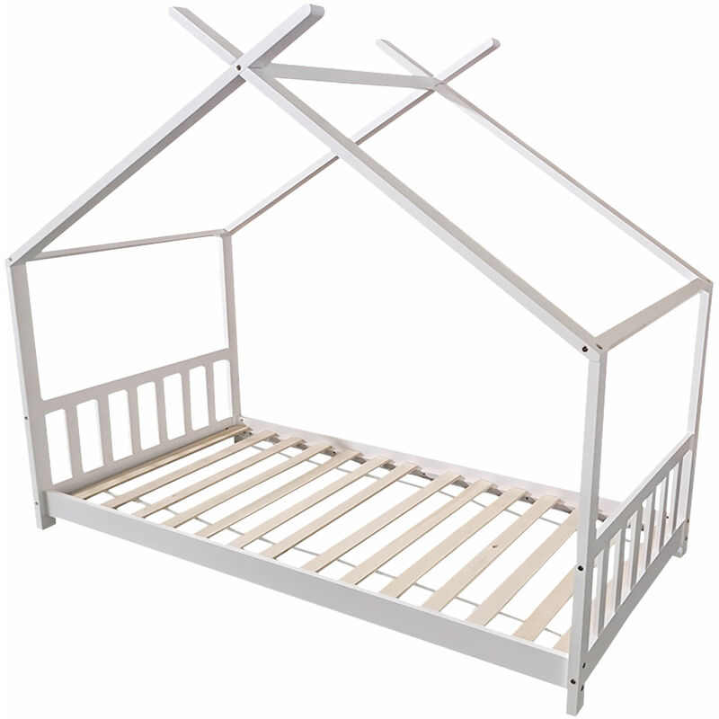 Happy Garden - Lit cabane pour enfant 190x90cm blanc gaspard