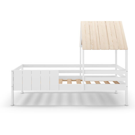 Lit cabane pour enfant coloris blanc, couchage 90 x 190 cm - Longueur 201 x Profondeur 114 x Hauteur 151 cm