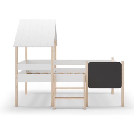 Lit cabane pour enfant en bois coloris blanc, couchage 90 x 190 cm - Longueur 203 x Profondeur 123 x Hauteur 164 cm