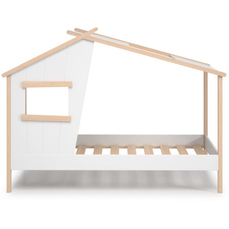 Lit cabane pour enfant en bois coloris blanc, couchage 90 x 190 cm - Longueur 215 x Profondeur 103 x Hauteur 158 cm