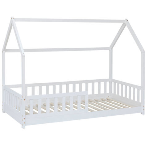 Lit cabane pour enfant en bois coloris blanc - Longueur 195 x Profondeur 98 x Hauteur 145,5 cm