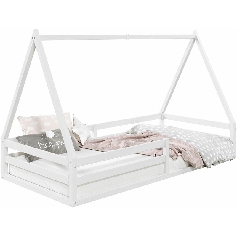 Lit cabane sila 90 x 200 cm, en pin massif blanc