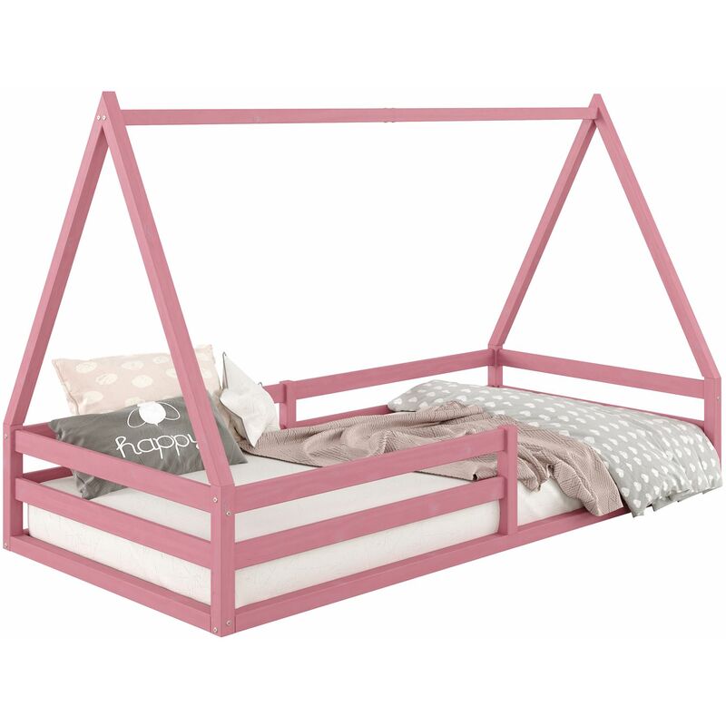 Lit cabane sila 90 x 190 cm, en pin massif rose