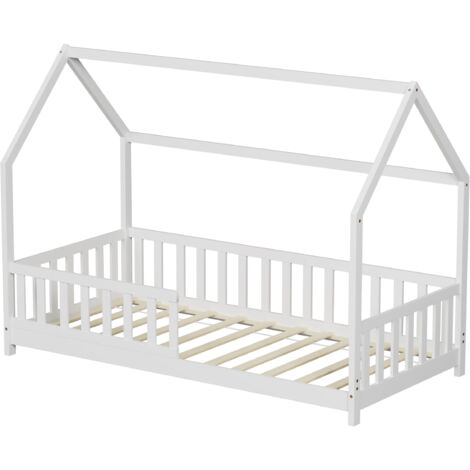 Lit cabane Tchoupi 90x190 cm – Barrières de sécurité – Structure en pin naturel – Design ludique pour autonomie enfant – Minea
