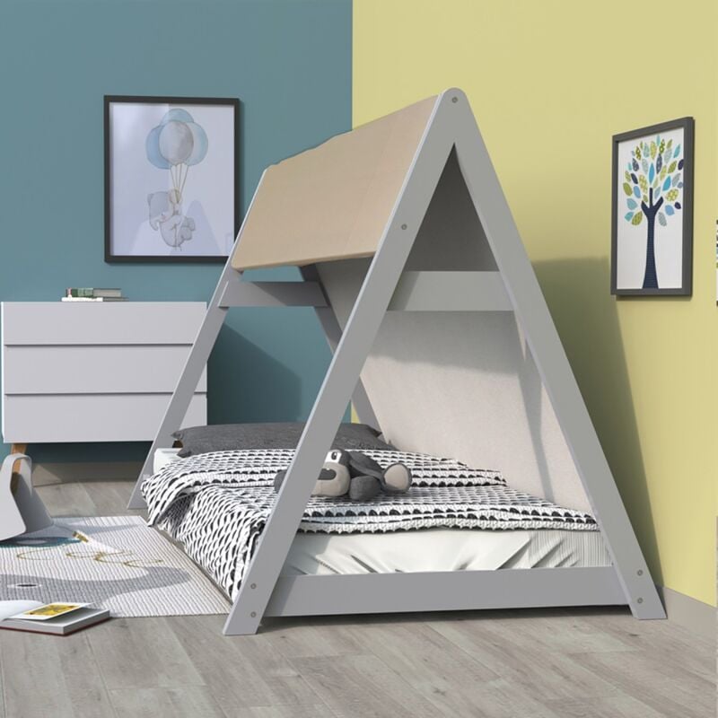 Le Quai Des Affaires - Lit cabane tipi 90x190 + 1 toile + 1 sommier / Gris/ 200x104x131
