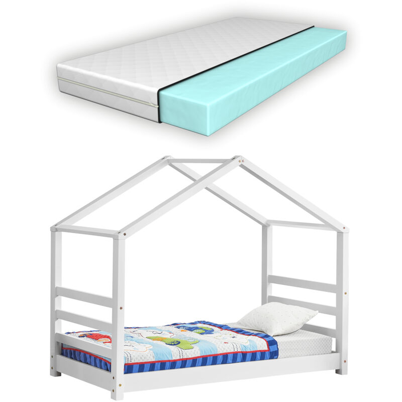[en.casa] - Lit de lit pour les enfants en forme de maison avec divers matelas de taille blanc Taille : 80x160 cm