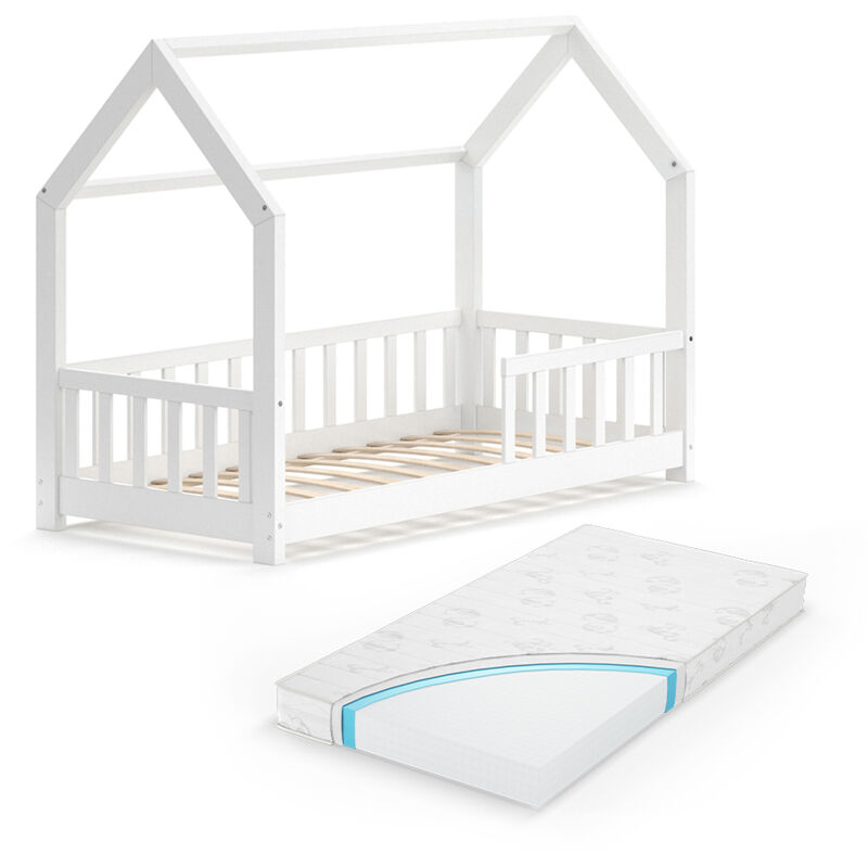 Vitalispa - Lit cabane Wiki, Blanc, 80x160 cm avec matelas