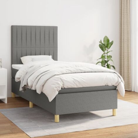 Lit Cadre Tissu avec Sommier à Lattes et Matelas Gris 90x200cm - Inclut Matelas à Ressorts et Surmatelas, Durable et Réglable