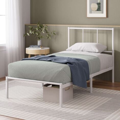 ZINUS 1 personne - Lit 90x190 cm - Cadre de lit en métal avec tête de lit - Hauteur 30cm - Lit avec support de lattes en métal - Blanc