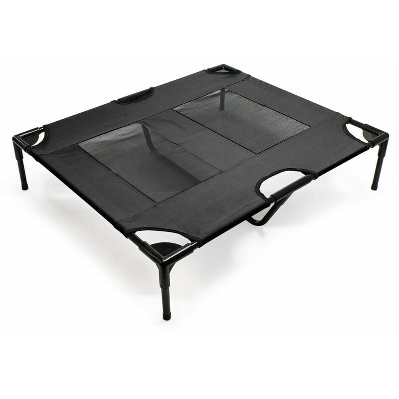 Lit camp chien outdoor lit surélevé 92 cm noir tissu oxford 25 kg max.