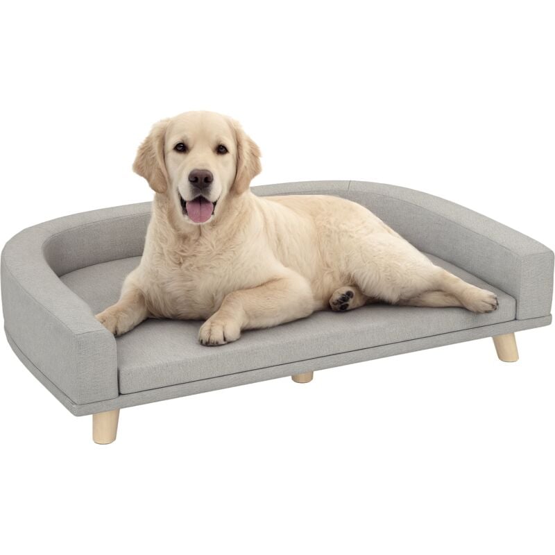 Canapé chien lit pour chien design scandinave coussin déhoussable dim 98L x 67l x 25H cm pieds bois tissu polyester gris