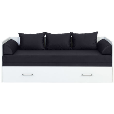 Lit, canapé convertible 80-160x200 cm coloris Blanc Brillant avec coffre de rangement, matelas et 3 oreillers gris anthracite - Longueur 200,5 x Profondeur 79/154 x Hauteur 73 cm