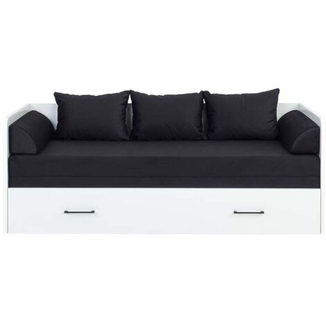 Lit, canapé convertible 80-160x200 cm coloris Blanc Brillant avec coffre de rangement, matelas et 3 oreillers noir - Longueur 200,5 x Profondeur 79/154 x Hauteur 73 cm