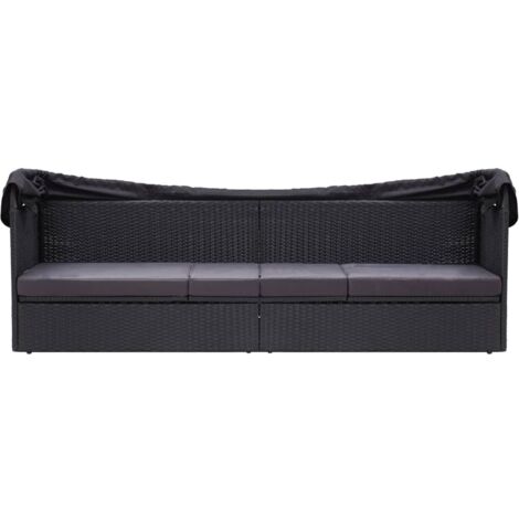 Lit-canapé d'extérieur Canapé de jardin, Canapé d'extérieur, Meuble de jardin, avec auvent Résine tressée Noir OIB9824E