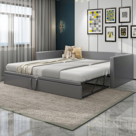 Lit canapé gigogne extensible 90x200 gris OKMYHOME