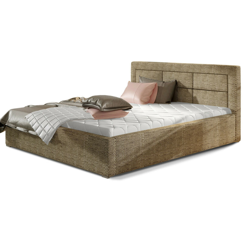 Lit capitonné 160x200 cm tissu paille Rizaro